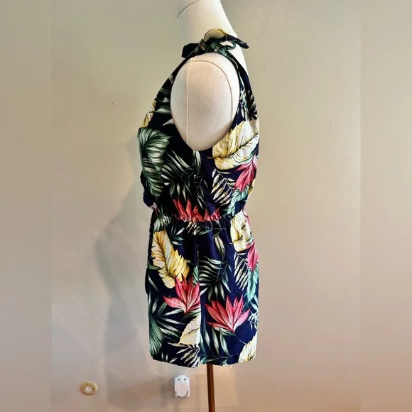 superdown Navy Tropical Leaf Tie-Shoulder One-Piece Romper - Picture 3 of 5